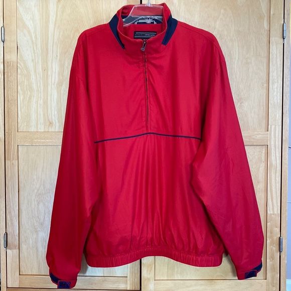 Cutter & Buck CB WeatherTec Red & Blue Windbreaker Quarter Zip Rain Jacket SZXL - Picture 1 of 12